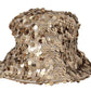 Dolce & Gabbana Gold Silk Sequin Embellished Designer Brim Bucket Hat