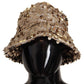 Dolce & Gabbana Gold Silk Sequin Embellished Designer Brim Bucket Hat