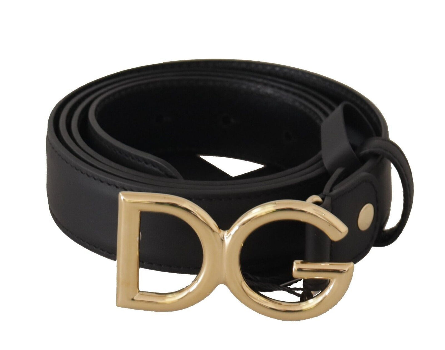 Dolce & Gabbana Elegant Black Leather Belt with Engraved Buckle