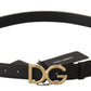 Dolce & Gabbana Elegant Black Leather Belt with Engraved Buckle