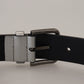 Dolce & Gabbana Chic Silver Leather Belt with Metal Buckle