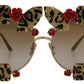 Dolce & Gabbana Elegant Round Rose-Embellished Sunglasses