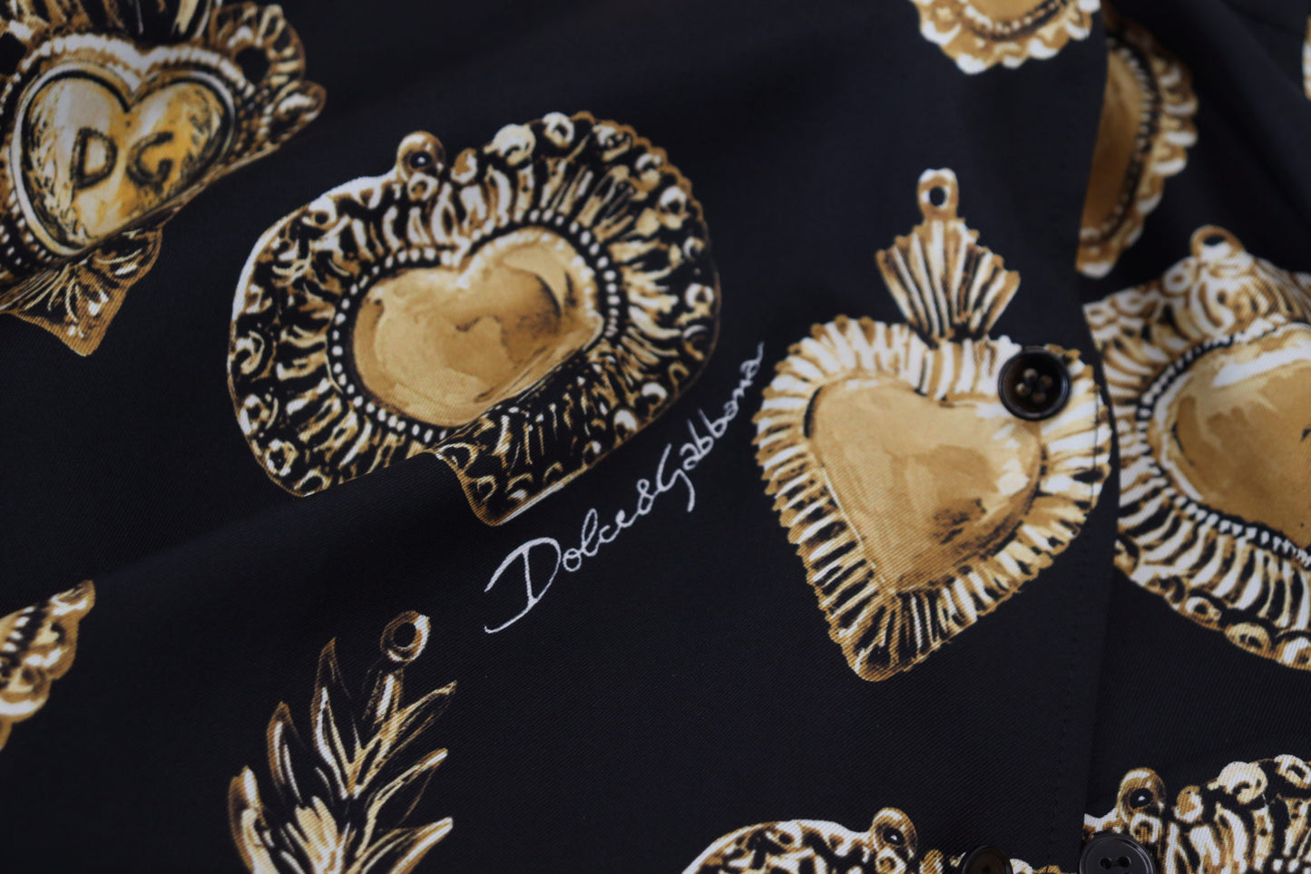 Dolce & Gabbana Elegant Silk Pajama Look Shirt with Gold Hearts