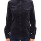 Armani Elegant Blue Corduroy Stretch Blouse