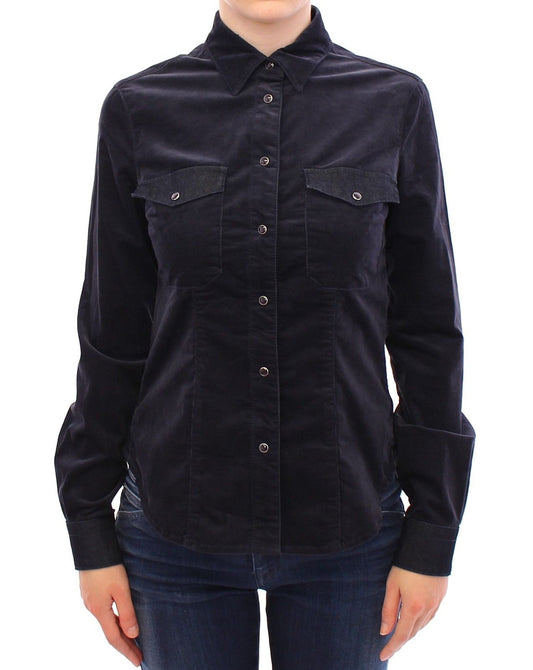 Armani Elegant Blue Corduroy Stretch Blouse