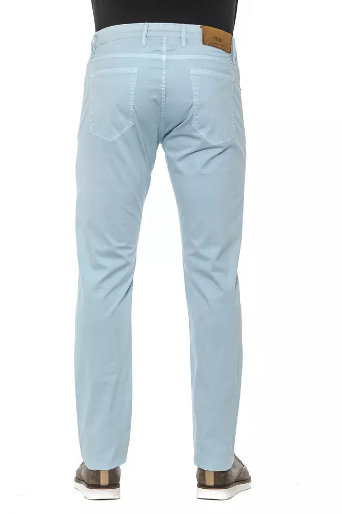 PT Torino Light Blue Cotton Men's Slim Trouser