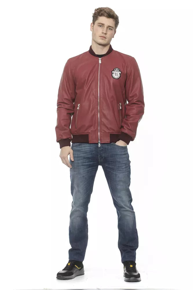 Billionaire Italian Couture Burgundy Leather Men Jacket