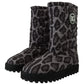 Dolce & Gabbana Elegant Gray Leopard Mid Calf Boots