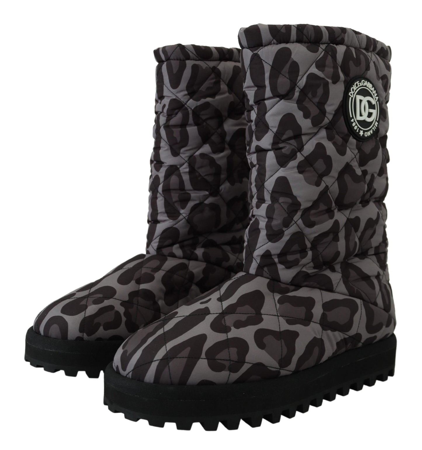 Dolce & Gabbana Elegant Gray Leopard Mid Calf Boots