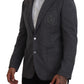 Dolce & Gabbana Elegant Gray Wool Blazer with Bee Crown Embroidery