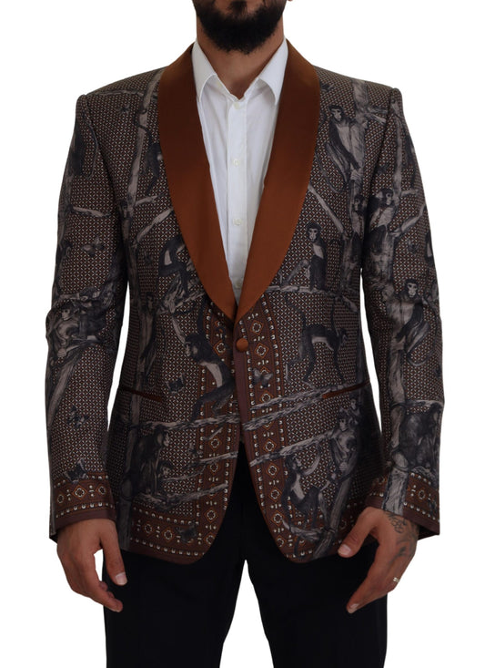 Dolce & Gabbana Elegant Bronze Brown Monkey Print Silk Blazer