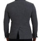 Dolce & Gabbana Elegant Gray Wool Blazer with Blue Rose Embroidery