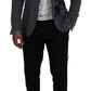 Dolce & Gabbana Elegant Gray Wool Blazer with Blue Rose Embroidery