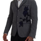 Dolce & Gabbana Elegant Gray Wool Blazer with Blue Rose Embroidery