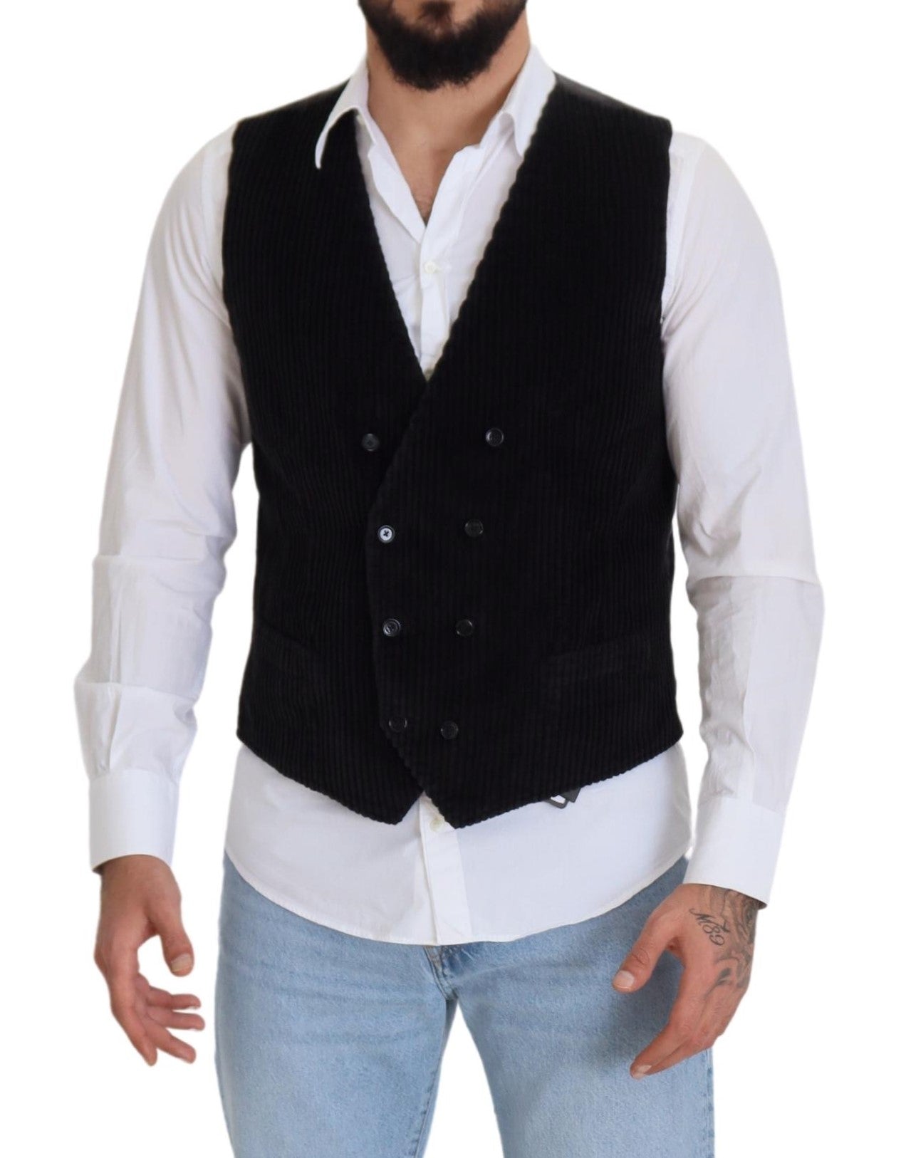 Dolce & Gabbana Elegant Black Double Breasted Dress Vest