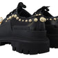 Dolce & Gabbana Timeless Black Leather Derby Flats with Glam Accents