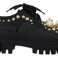 Dolce & Gabbana Timeless Black Leather Derby Flats with Glam Accents