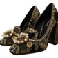 Dolce & Gabbana Golden Jacquard Brocade Square Toe Pumps