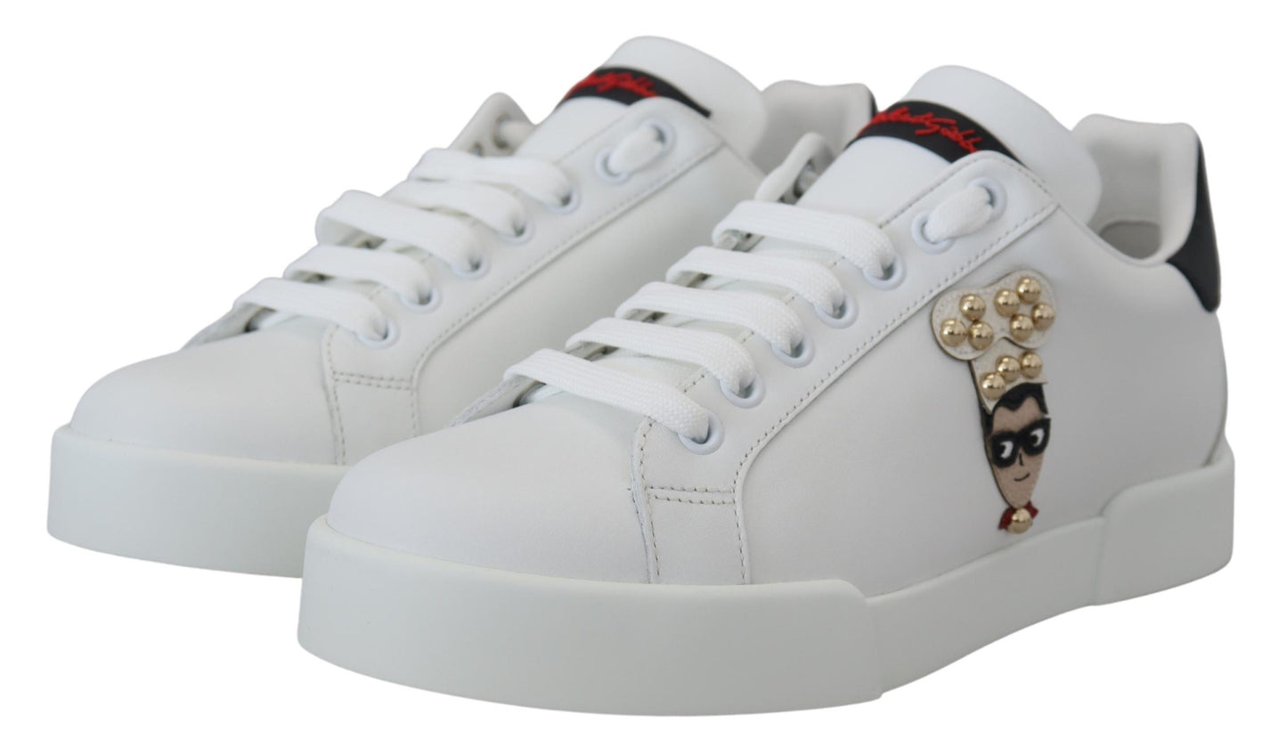 Dolce & Gabbana Chic White Portofino Leather Sneakers