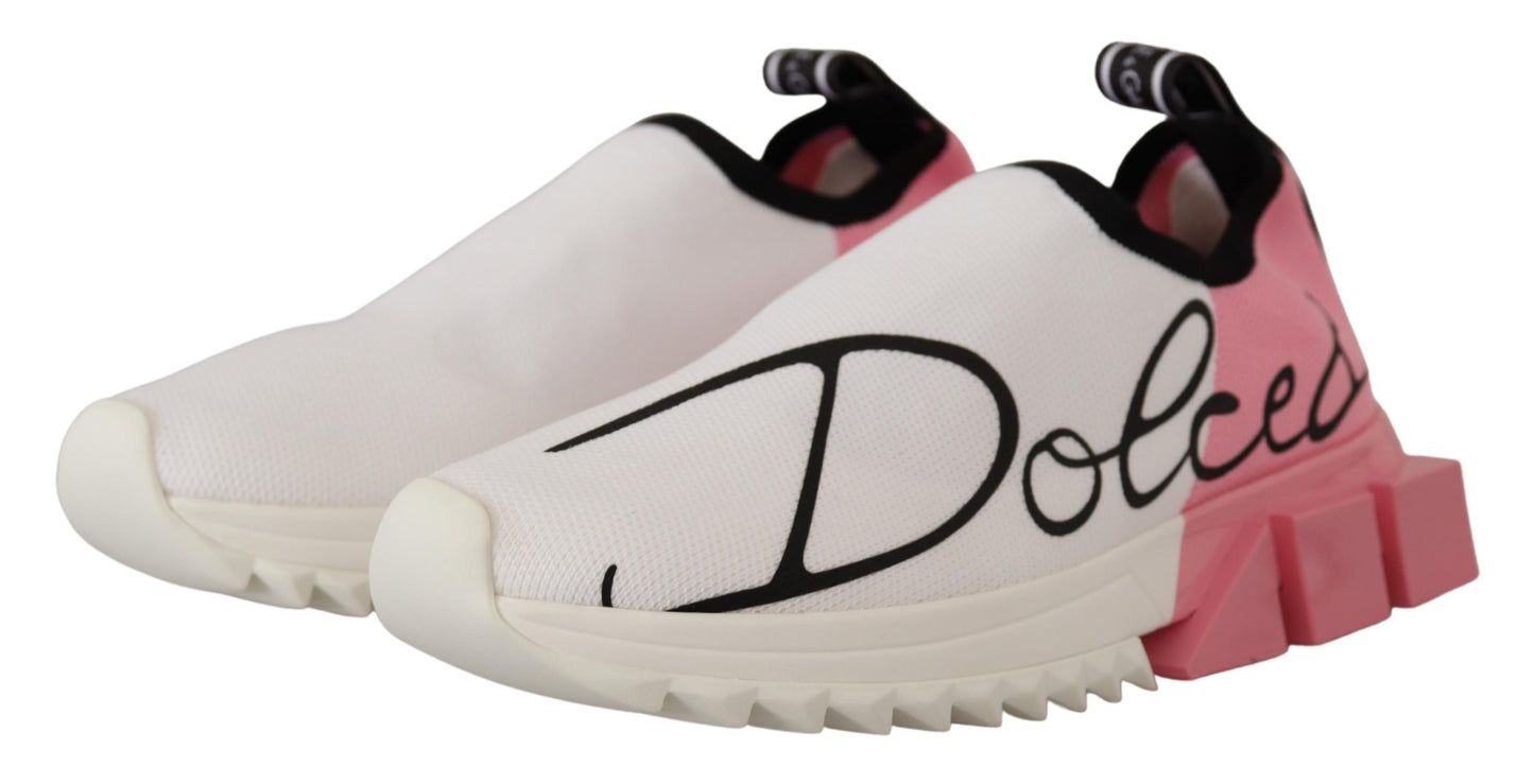 Dolce & Gabbana Elegant Sorrento Slip-On Sneakers in White & Pink