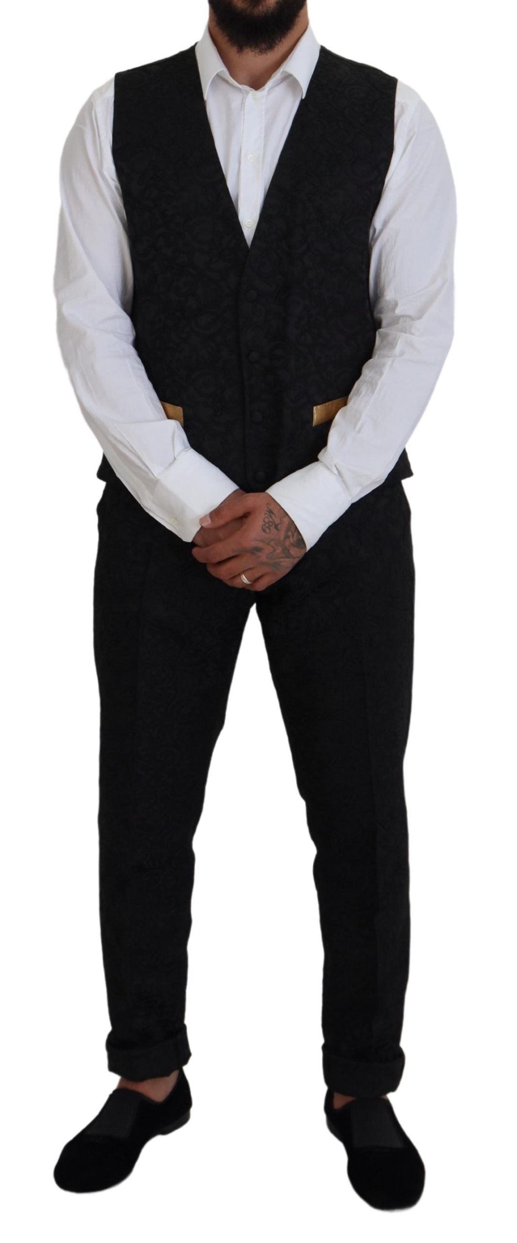 Dolce & Gabbana Elegant Black & Gold Slim Fit 3 Piece Suit