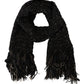 Dolce & Gabbana Black Wool Knitted Wrap Foulard Fringe Scarf