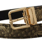 Dolce & Gabbana Black Two-toned Leather Gold Engraved Buckle Belt
