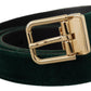 Dolce & Gabbana Emerald Velvet Designer Belt with Golden Buckle