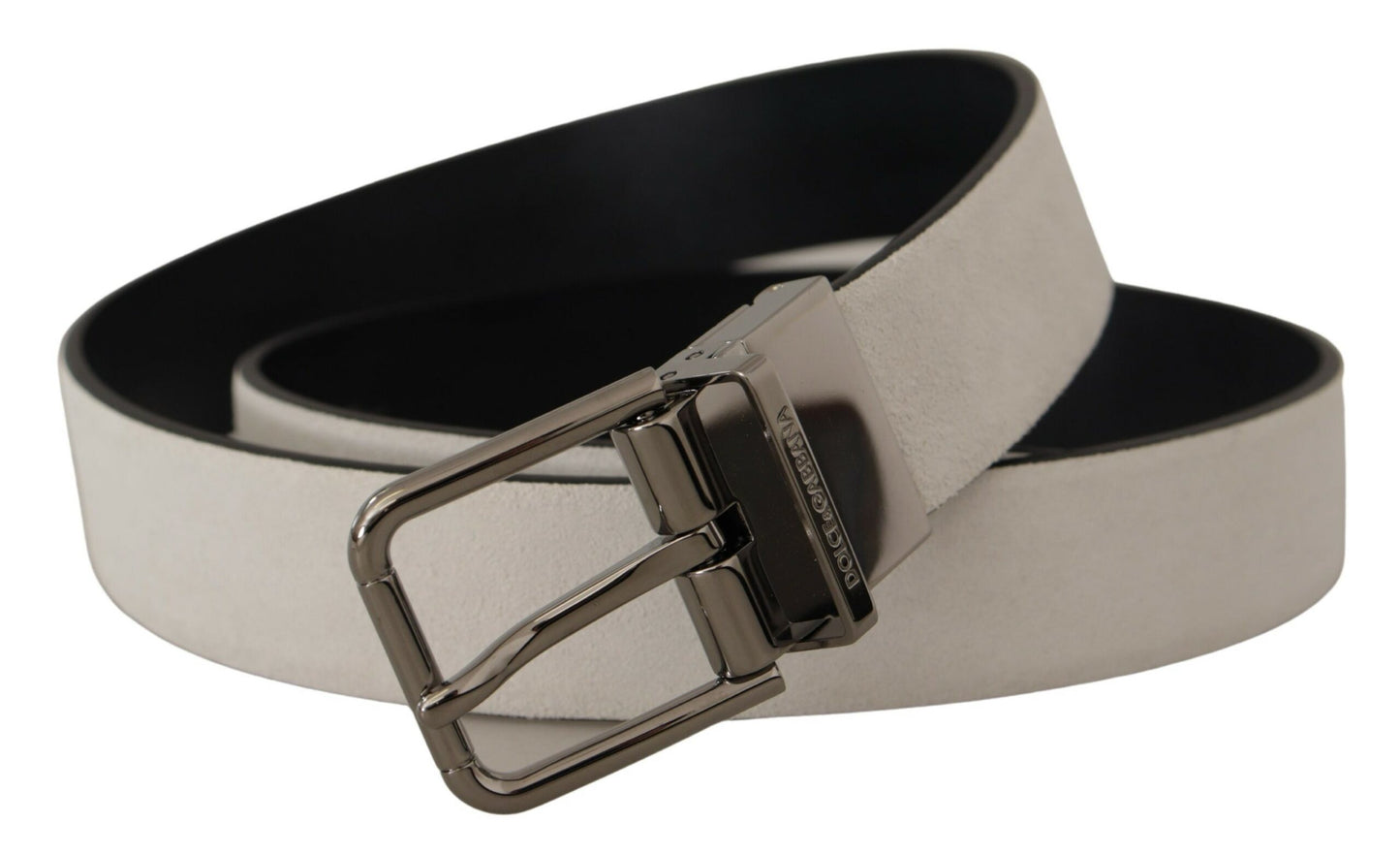 Dolce & Gabbana Elegant White Leather Belt with Silver Buckle