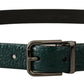 Dolce & Gabbana Elegant Green Leather Belt with Silver Buckle