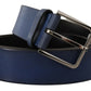 Dolce & Gabbana Elegant Blue Leather Belt with Silver Buckle