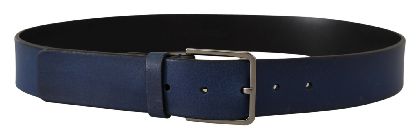 Dolce & Gabbana Elegant Blue Leather Belt with Silver Buckle