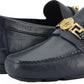 Versace Elegant Navy Blue Calf Leather Loafers