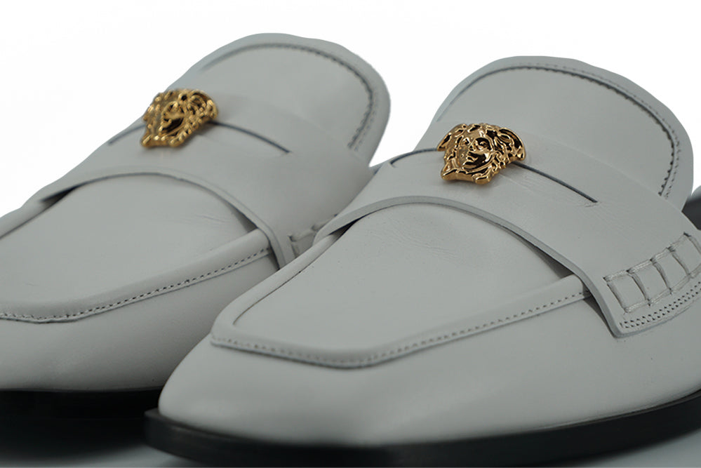 Versace Elegant White Leather Flat Slides