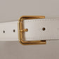 Dolce & Gabbana Chic White Leather Belt with Gold Engraved Buckle