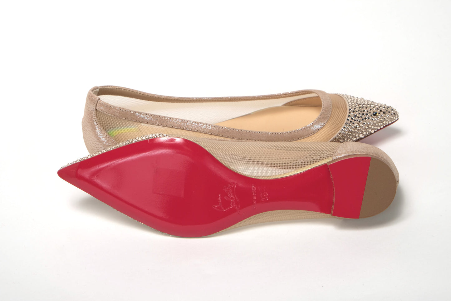 Christian Louboutin Silver Flat Point Toe Crystals Shoe