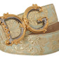 Dolce & Gabbana Engraved Buckle Leather Belt - Green & Gold