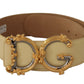 Dolce & Gabbana Beige Leather Engraved Buckle Belt