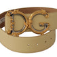 Dolce & Gabbana Beige Leather Engraved Buckle Belt