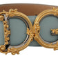 Dolce & Gabbana Elegant Blue Leather Belt with Logo Buckle