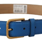 Dolce & Gabbana Elegant Blue Leather Belt with Engraved Buckle