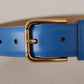 Dolce & Gabbana Elegant Blue Leather Belt with Engraved Buckle