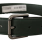 Dolce & Gabbana Elegant Dark Green Leather Belt with Logo Buckle