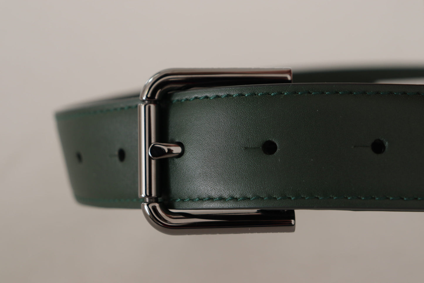 Dolce & Gabbana Elegant Dark Green Leather Belt with Logo Buckle