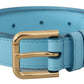 Dolce & Gabbana Elegant Sky Blue Leather Belt with Logo Buckle