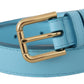 Dolce & Gabbana Elegant Sky Blue Leather Belt with Logo Buckle