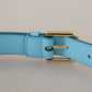 Dolce & Gabbana Elegant Sky Blue Leather Belt with Logo Buckle