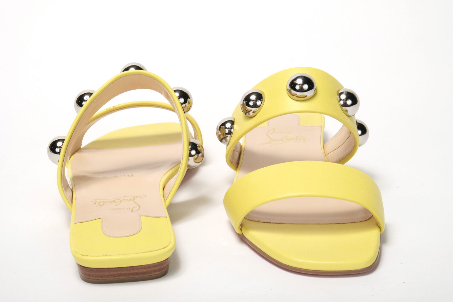 Christian Louboutin Bright Yellow Silver Wide Strap Studded Flat