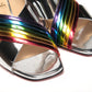 Christian Louboutin Silver Silver And Rainbow Stripe Mule Sandal