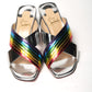 Christian Louboutin Silver Silver And Rainbow Stripe Mule Sandal